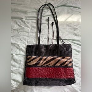 Black Shoulder Tote with Red and Zebra Accent